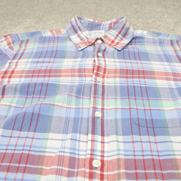 Brooks Brothers Regent Shirt Men Large Blue/Red Plaid Cotton Short Sleeve Button - Picture 4 of 12